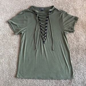 Express Olive Green Lace Up Top